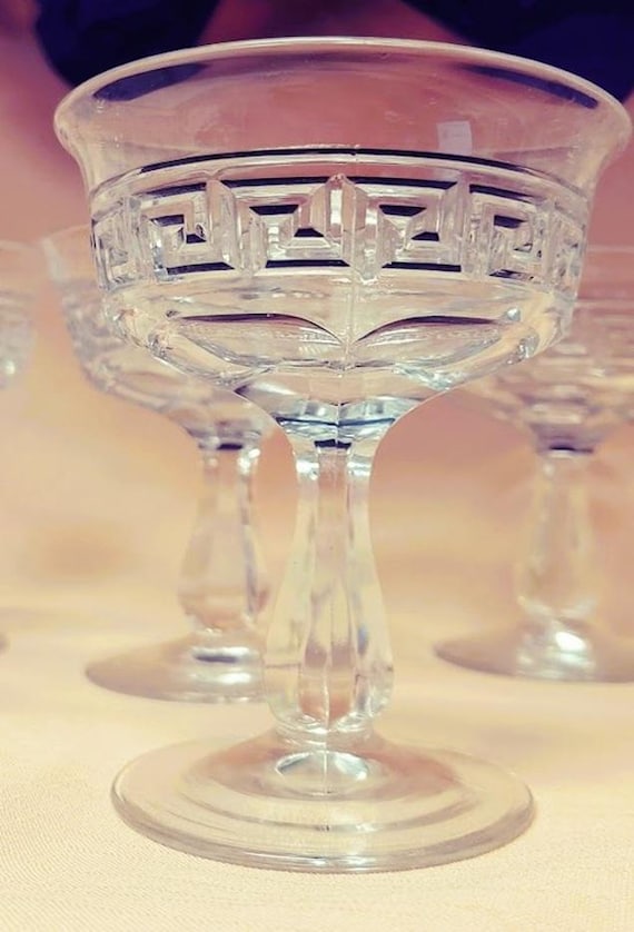 Heisey Greek Key Clear Champagne Glass/Tall Sherbet