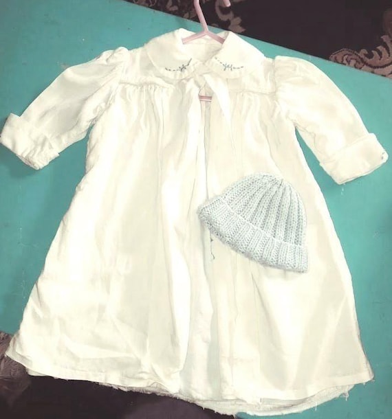 Baby Coat Handmade Vintage with embroidery and knitted cap