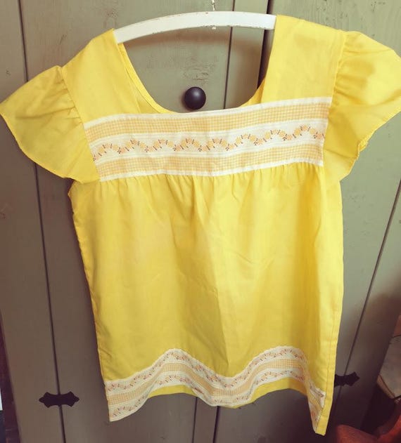 Yellow Embroidered yoke Smock Top Vintage size XS