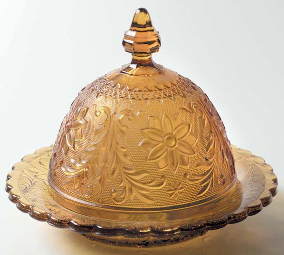 Tiara Sandwich Amber Covered Butter Dish by Indiana Glass 6 1/8"