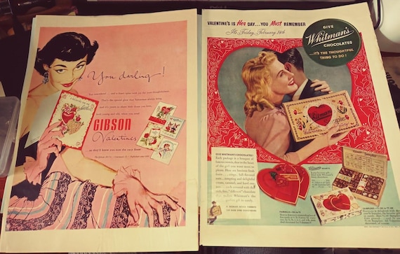 Valentine Magazine Ads 40s-50s Gibson Valentines and Whitman Chocolates
