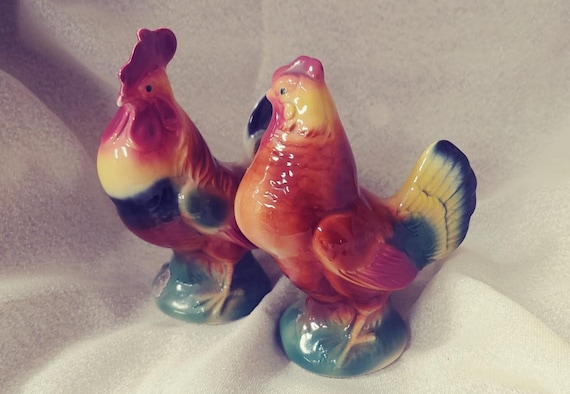 Royal Copley Rooster and Hen Figurines 1940-50s
