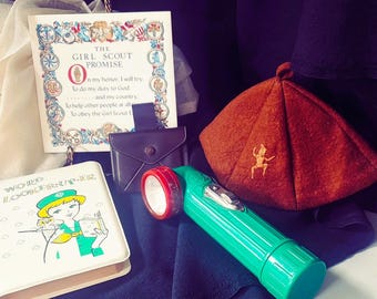 Girl Scouts Memorabilia from 1950's,dictionary, Girl Scout Promise Trivet, coin purse, Beanie & Flashlight!