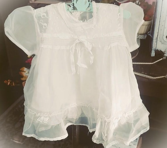 White Organza Baby Dress with under slip and bonnet