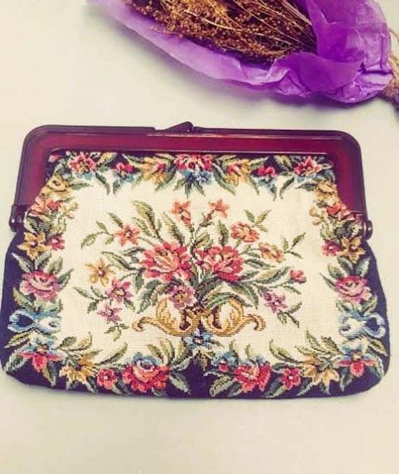 Tapestry Clutch Evening Purse Lucite Frame