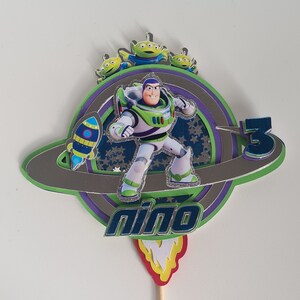 Shaker per cake topper Buzz Lightyear - Decorazione in carta per torta di compleanno - - Buzz Lightyear - Toys Story - Pianeta - Razzo