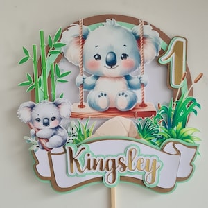 Shaker per cake topper - Decorazione in carta per torta di compleanno - Animali - Koala - Bambino - Nome