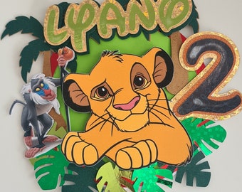 Cake topper - Paper decoration for birthday cake - Safari theme - Simba - To personalize - 3 Formats - Wooden pick - Lion King