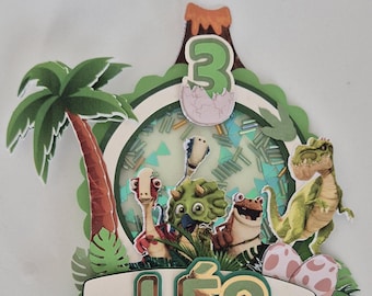 Shaker cake topper - Paper decoration for birthday cake - Dinosaurs