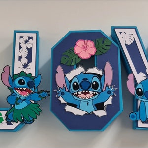 Carta 3D en Papel Stitch - Decoración Habitación Infantil - Personalizable - Temática Lilo & Stitch - Bautismo - Cumpleaños