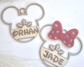 Mickey Minnie Wooden Christmas Ball - Christmas Ornament - Wood - Tree Decoration - Customizable Souvenir - Gift - Child