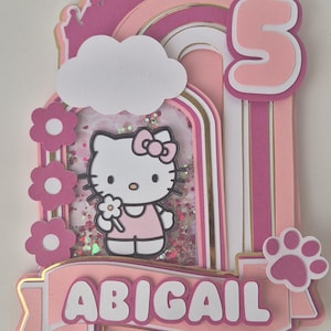 Cake topper shaker hello Kitty - Arc-en-ciel - Rose - décoration gâteau anniversaire - Anniversaire à thème - fleurs