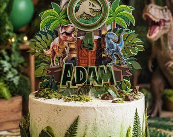 Jurassic Shaker Cake Topper - Paper Decoration for Birthday Cake - Dinosaurs
