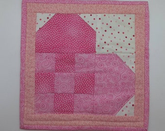 Valentine's Day mug rug candle mat pink heart mini quilt FREE SHIPPING