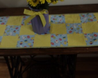 Easter table runner 12x 36 inches blue and yellow