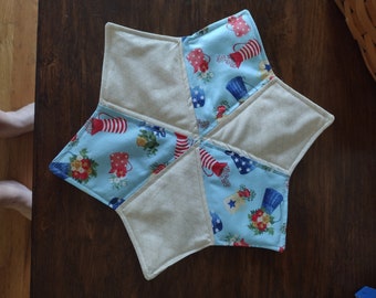 Patriotic flowers red white and blue fabric Star candle mat mug rug FREE SHIPPING