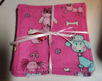 Washandje flanel make-up remover roze met felgekleurde honden
