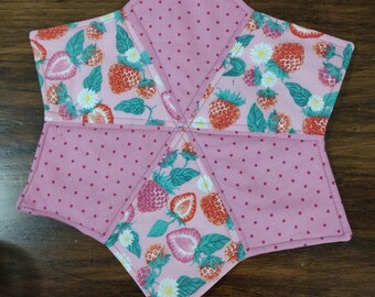 strawberry fabric pink and red Star candle mat mug rug FREE SHIPPING