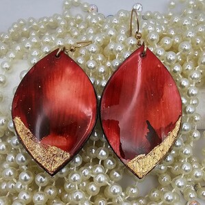 Unique Handcrafted Red Courage Resin Dangle Earrings, Nickel Free, Gift for Mom, Gift for Her, Statement Earrings