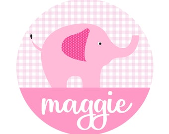 Personalized Gingham Elephant Tee for Girls