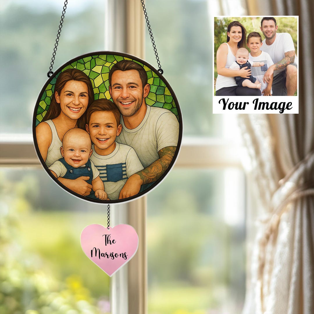 Personalized Family Portrait, Faux Stained Glass Family Illustration ...