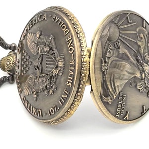 Walking Liberty Pocket Watch - Vintage Coin Style, Rare Collectible Personalized Keepsake Gift for Collectors Silver Dollar Antique Watch image 4