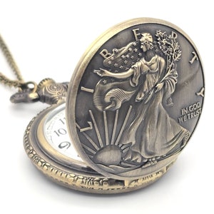 Walking Liberty Pocket Watch - Vintage Coin Style, Rare Collectible Personalized Keepsake Gift for Collectors Silver Dollar Antique Watch image 2