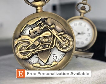 Motorcycle Pocket Watch - Vintage Look Harley Davidson Biker Gift Enthusiast