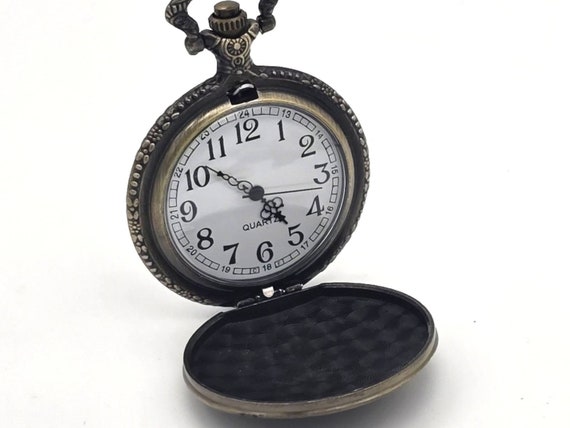 Orologio da taschino vintage in bronzo da uomo e donna al quarzo con ciondolo con numeri
