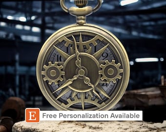 Steampunk Gear Pocket Watch – Mechanical Gears, Vintage Bronze Finish, Perfect Costume Accessory, Unique Gift
