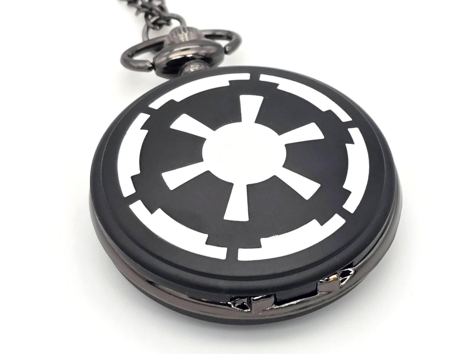 Schwarze Galactic Empire Taschenuhr | Quarzwerk, 80cm Kette, Steampunk-Stil | Für Herren & Damen