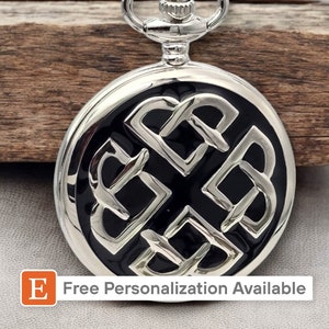 Celtic Knot Pocket Watch Elegant Black Enamel Face With Silver