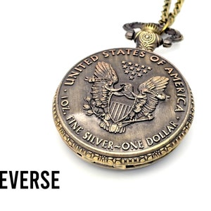 Walking Liberty Pocket Watch - Vintage Coin Style, Rare Collectible Personalized Keepsake Gift for Collectors Silver Dollar Antique Watch image 7