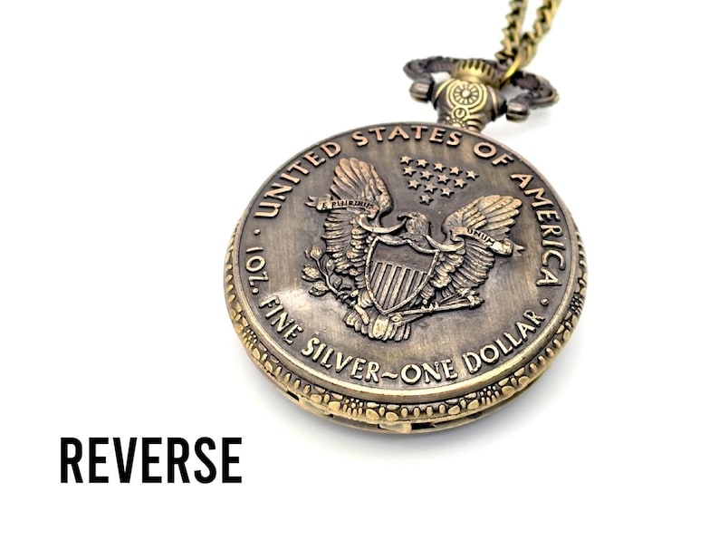 Walking Liberty Pocket Watch - Vintage Coin Style, Rare Collectible Personalized Keepsake Gift for Collectors Silver Dollar Antique Watch image 7