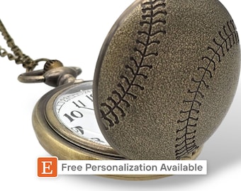 Baseball Pocket Watch – Vintage-Inspired Sports Gift, Player MVP Award, Trophy, Collector's Item, Engraved, Personalized