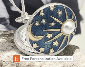 Celestial Pocket Watch – Sun, Moon Stars, Pearl and Crystals, Ideal for  Space and Astronomy Enthusiasts, Unique Sky-Watcher Gift