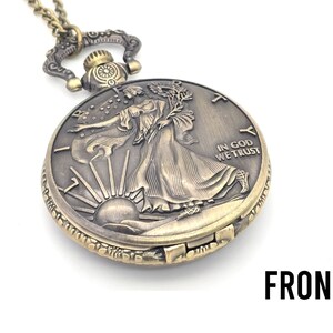 Walking Liberty Pocket Watch - Vintage Coin Style, Rare Collectible Personalized Keepsake Gift for Collectors Silver Dollar Antique Watch image 6
