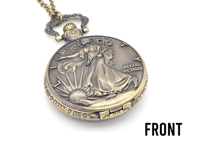 Walking Liberty Pocket Watch - Vintage Coin Style, Rare Collectible Personalized Keepsake Gift for Collectors Silver Dollar Antique Watch image 6