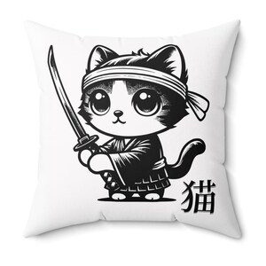 Ninja Kitten Square Pillow in BW - A fun and perfect gift (Size: 14"x14")
