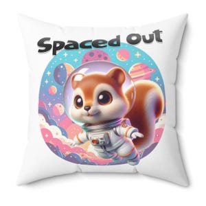 Almohada cuadrada con forma de ardilla astronauta: un gran regalo para los entusiastas del espacio (tamaño: 14" x 14")