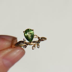 Peridot 925 Silber Ring vergoldet Edelstein Naturstein Chakra Reiki einzigartiger Schmuck Geschenk Weihnachten Geburtstag