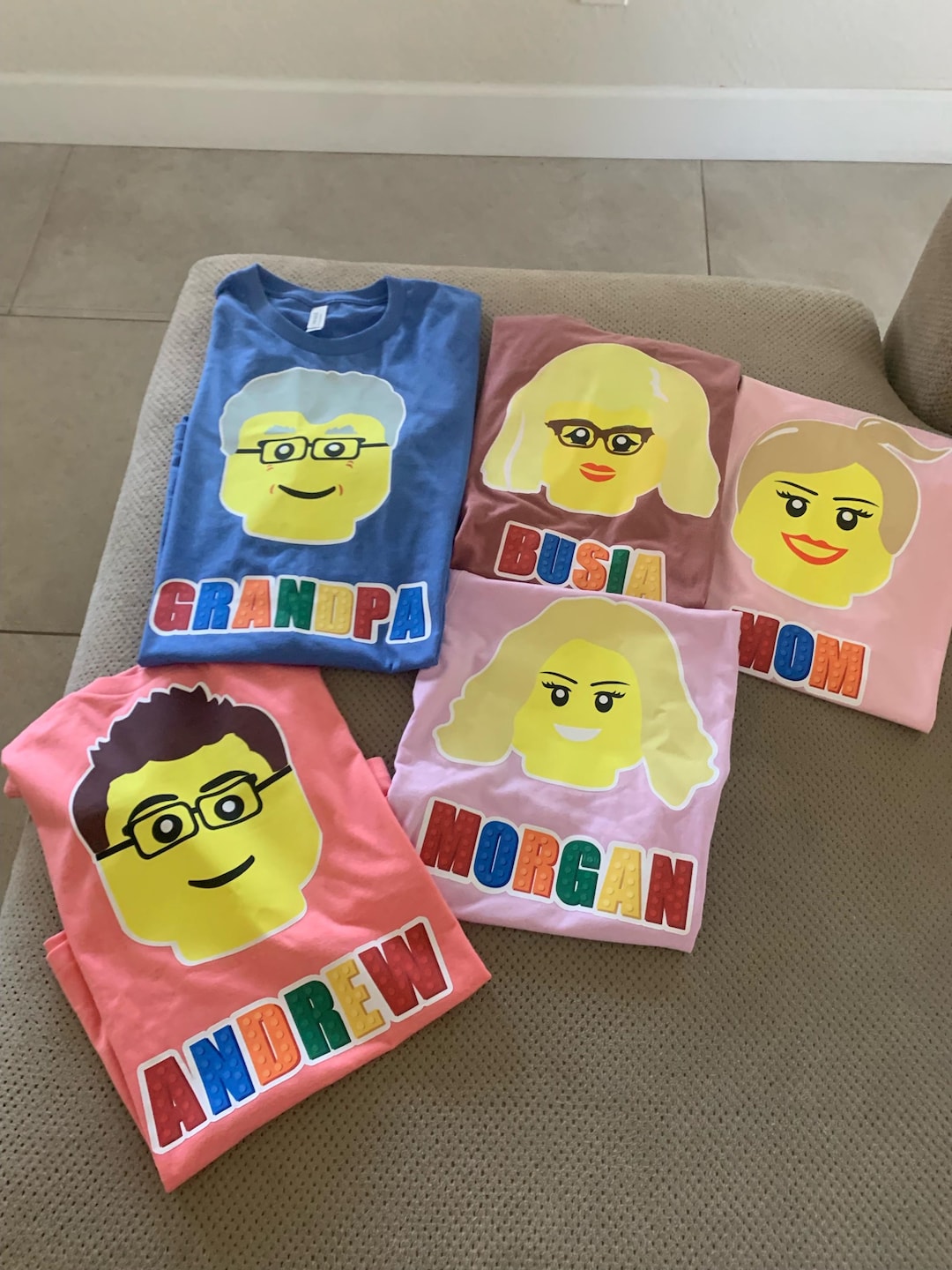 Custom Family Vacation Shirts: Building Brick Faces, Personalized Name ...