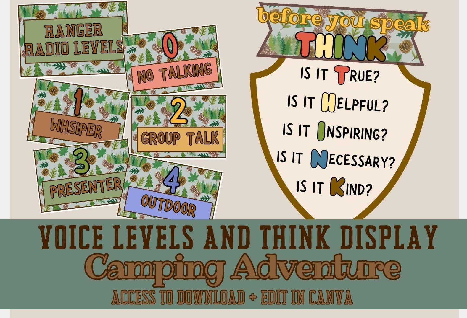 Voice Level and Think Display | Camping Adventure Classroom Decor | Camping Nature Outdoor Theme | Camp Theme Decor | Teacher Resources