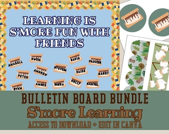 S'more Learning Bulletin Board | Camping Theme Classroom Decor (Digital Download, Canva Template)