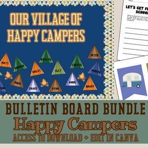 Happy Campers Bulletin Board Bundle | Camping Nature Outdoor Theme | Teacher Resources | Campfire Activity | Camping Class Bulletin Board