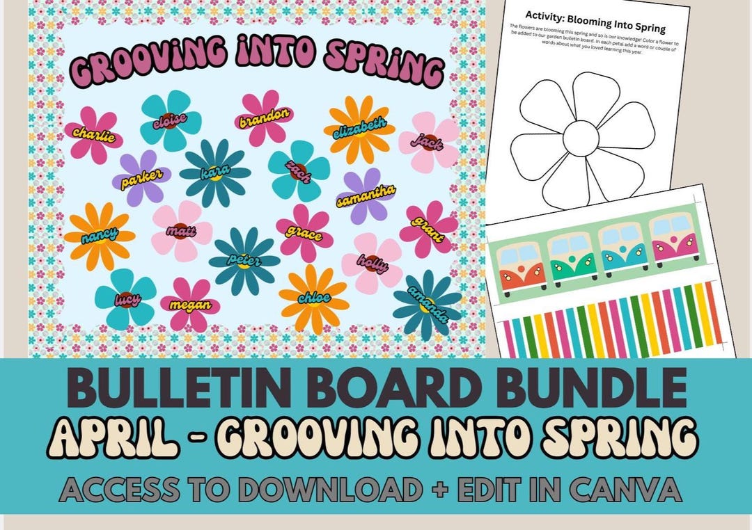 April Grooving Into Spring Bulletin Board | Retro Disco Classroom Decor ...