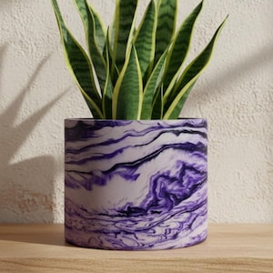 Large Round 15 cm Purple Marbled Indoor Plant Pot for Houseplants and Succulents