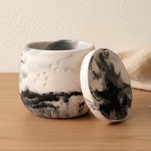 Black and white marble effect constellation jewellery box | Star adorned jar | Lidded trinket pot