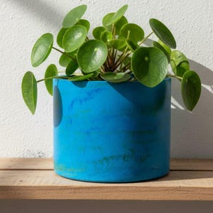 Seascape Marbled Plant Pot, Blue Indoor Planter for Houseplants