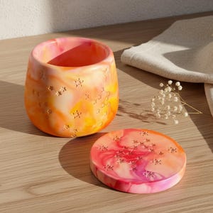 Pink Sunrise Jewellery Box- Red, Pink, Orange and Yellow Trinket Pot or Candle Jar